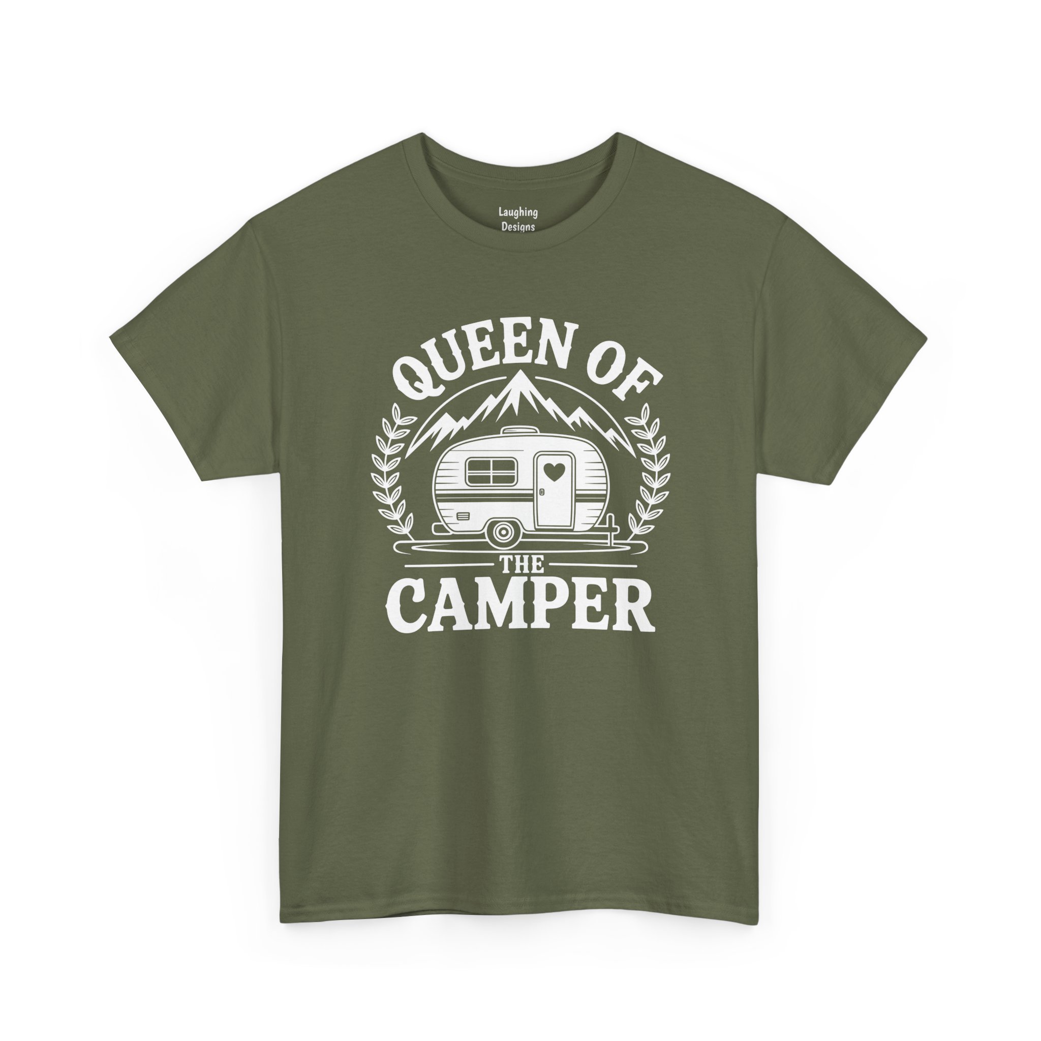 Queen of the Camper T-Shirt in Military Green.