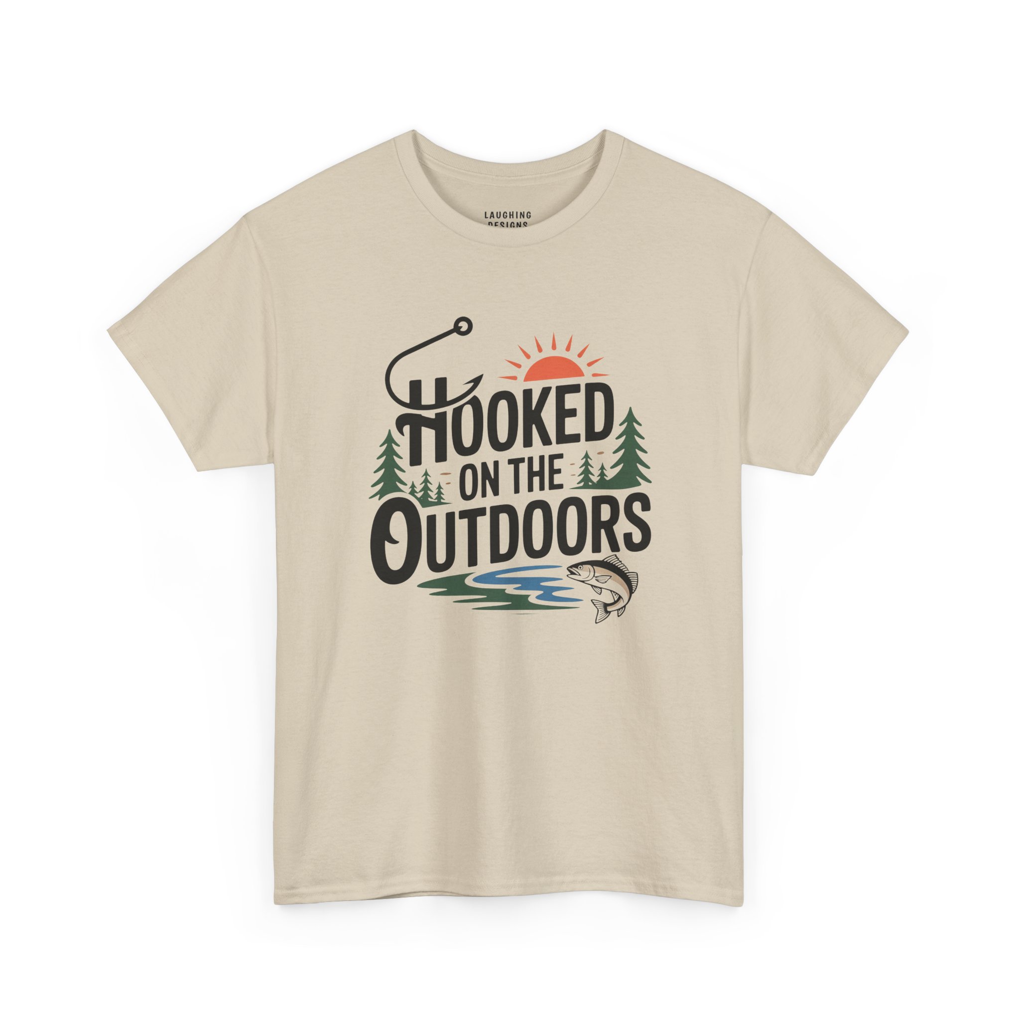 Hooked On The Outdoors T-Shirt in Sand Color.