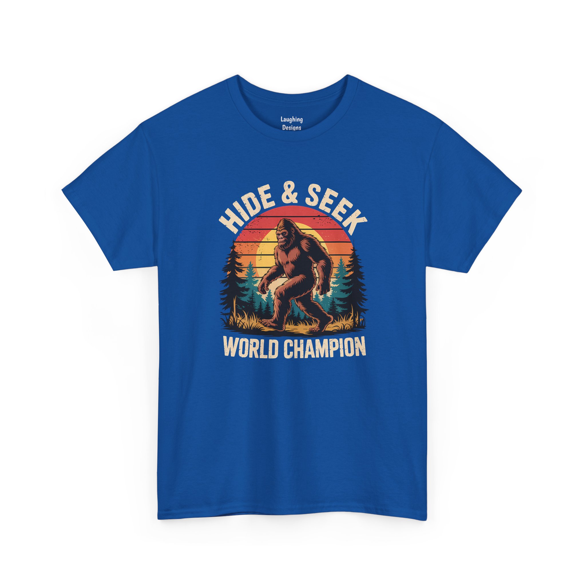 Bigfoot Hide and Seek World Champion T-Shirt in Royal Blue.