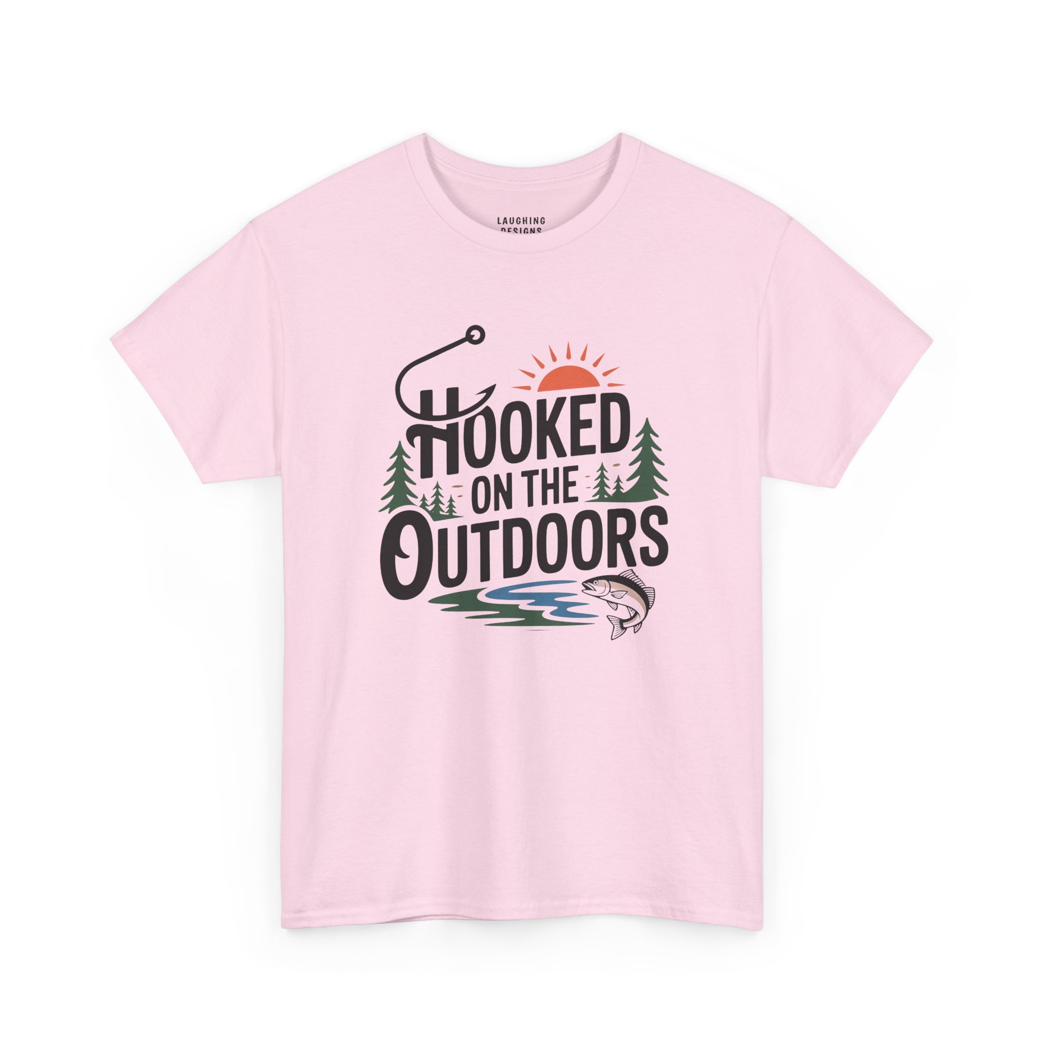 Hooked On The Outdoors T-Shirt in Light Pink.