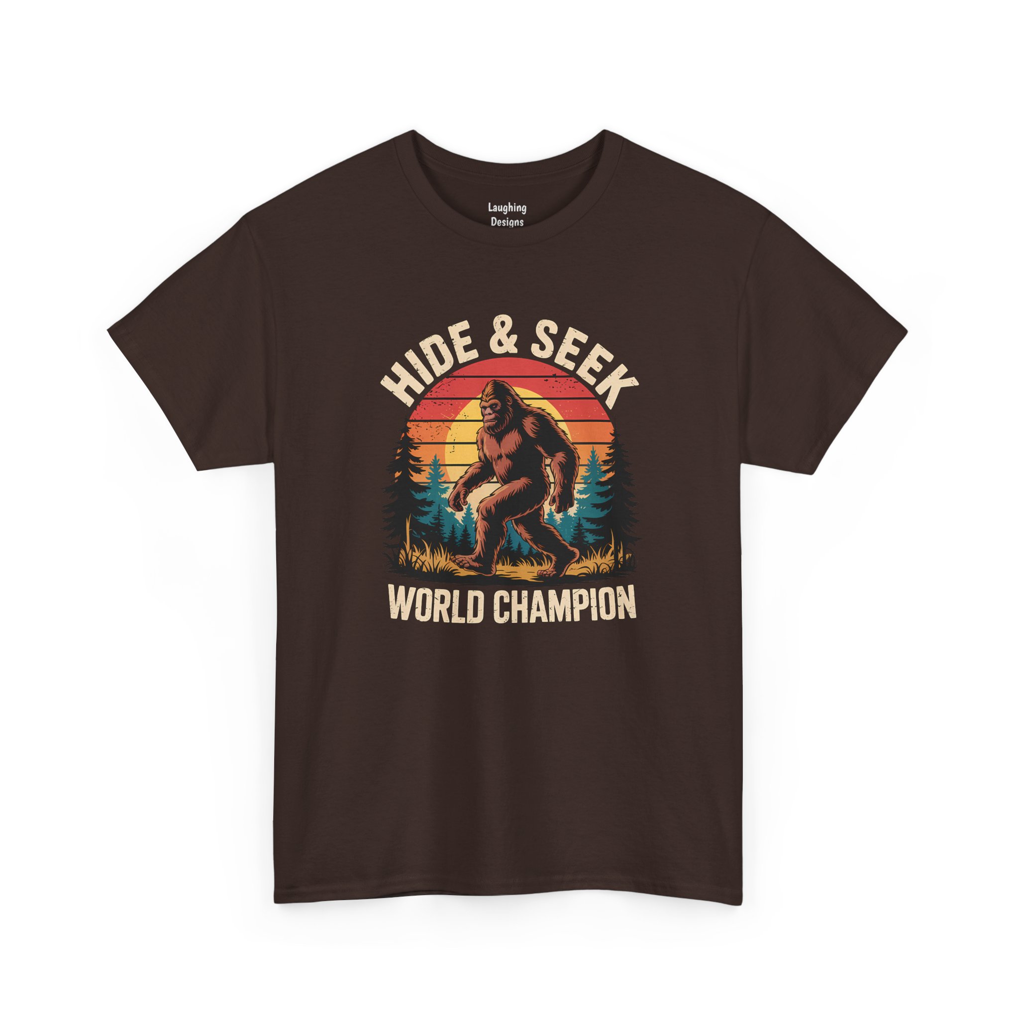 Bigfoot Hide and Seek World Champion T-Shirt in Dark Chocolate Color.