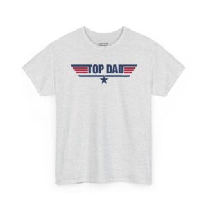 Top Dad T-Shirt - Navy blue and red winged flight logo reading "TOP DAD" with a star on a Ash Color Tee.